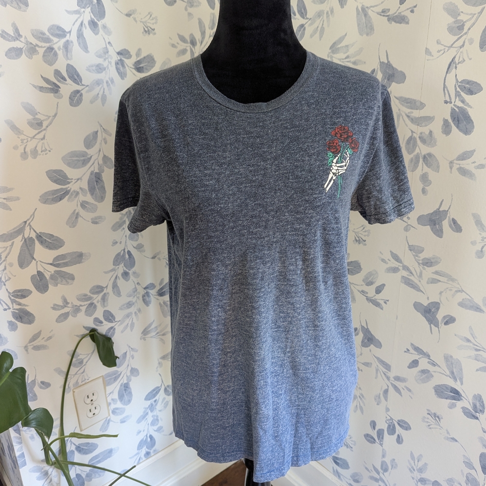 Hollister Blue T-Shirt with Floral Embroidery Size Small